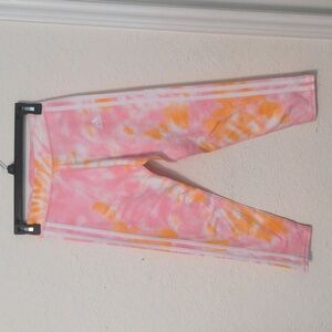 adidas Girls Orange, Pink & White Tie Dye Print Capri Leggings. Size L 14